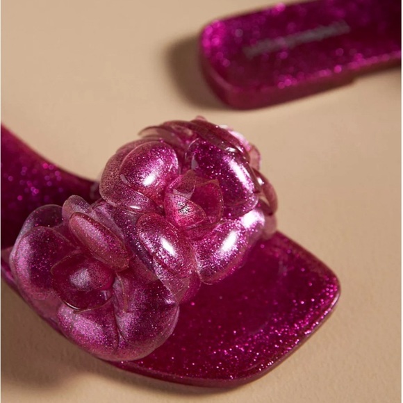 Jeffrey Campbell Floralee Women Glitter Pink Floral Jelly Sandals Size 9 NEW - Picture 2 of 10